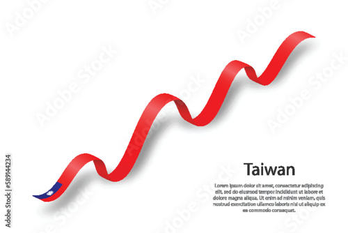 Waving ribbon or banner with flag of Taiwan