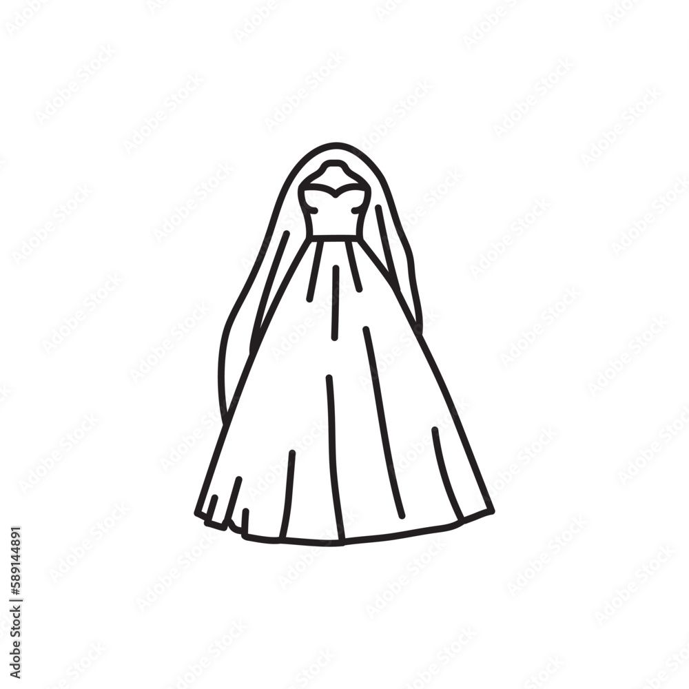 Fototapeta premium Wedding dress black line icon. Fashion look. Bridal boutique.