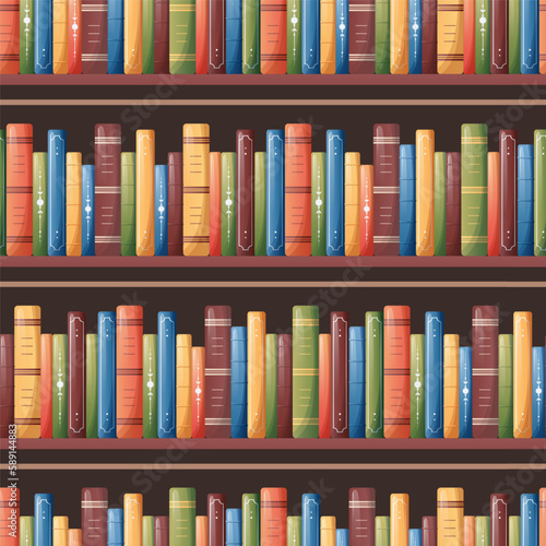 Seamless pattern with bookshelves. Nice stack of books. Texture for book store, library, school