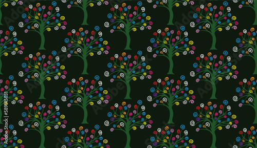 Geometric ethnic pattern seamless flower color oriental.
seamless pattern.Design for fabric,curtain,black background, carpet, shawl,clothing,wrapping, Batik,fabric,handkerchief,Vector illustration.