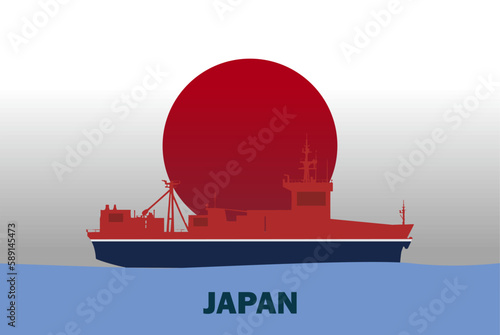 Sea transport with Japan flag, bulk carrier or big ship on sea, cargo and logistics