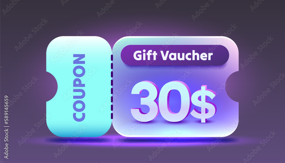 Coupon special voucher 30 dollar, Check banner special offer. Vector illustration Coupon special voucher 30 dollar, Check banner special offer. Vector illustration