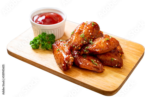 barbecue chicken wings with tomato sauce png image _ fast food image _ Indian food image _ naga wings in isolated white back ground 