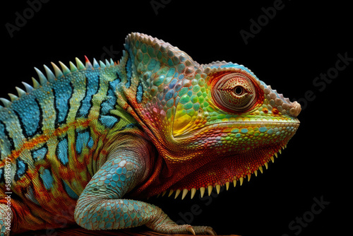 Colorful chameleon lizard. Generative AI © piai