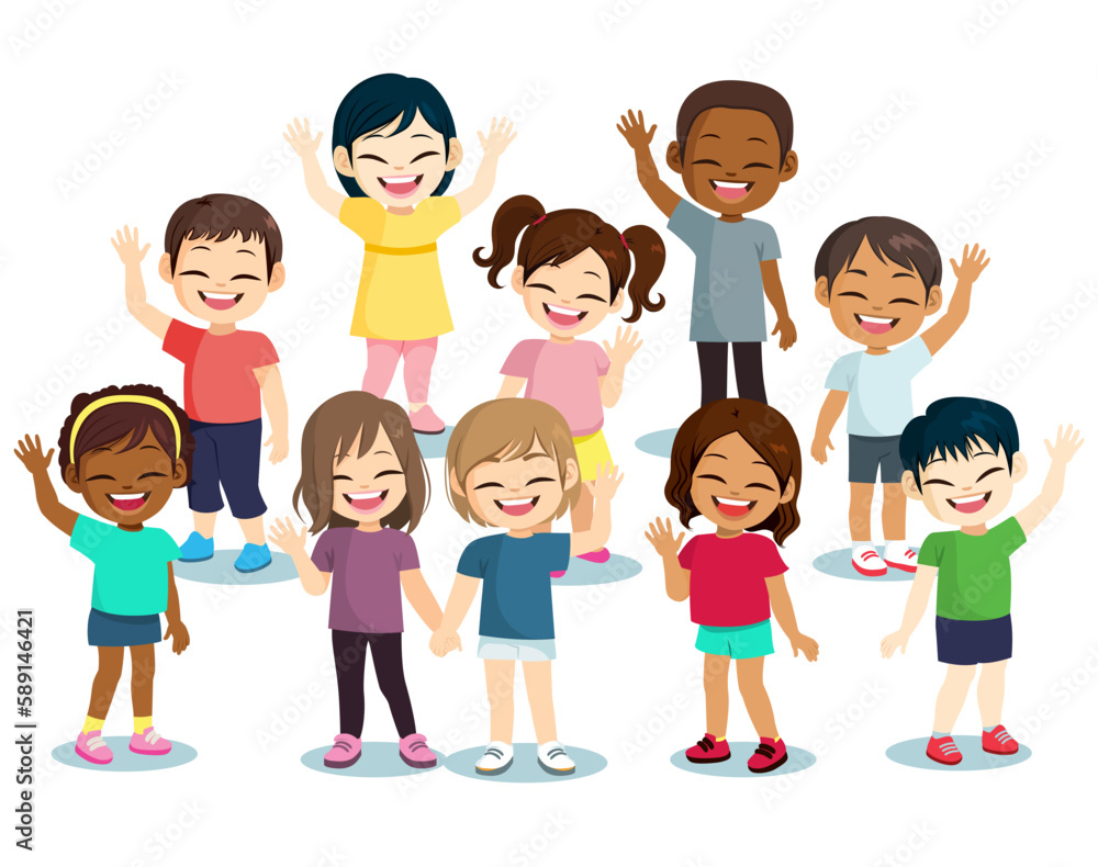 Vector illustration collection of isolated little children waving. Cheerful elementary school students cartoon characters saying hello Vector illustration collection of isolated little children waving. Cheerful elementary school students cartoon characters saying hello