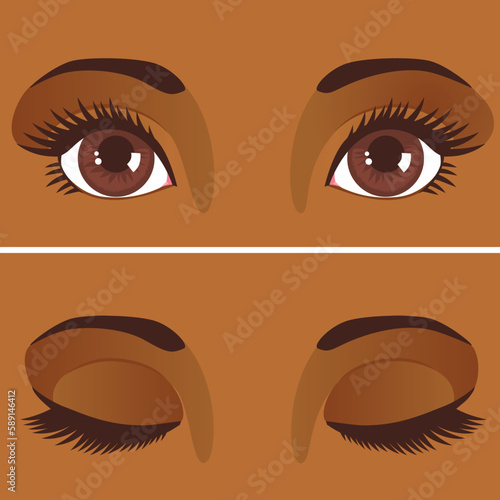 Vector illustration of eyes close up with long eyelashes