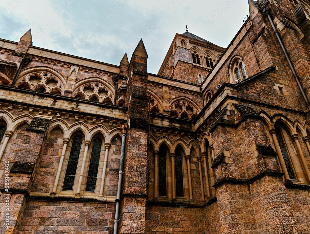 Low-angle view of Saint John's Anglican Cathedral's beautiful exterior in Australia