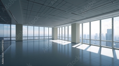 Empty office, skyscrapper landscape, generative AI