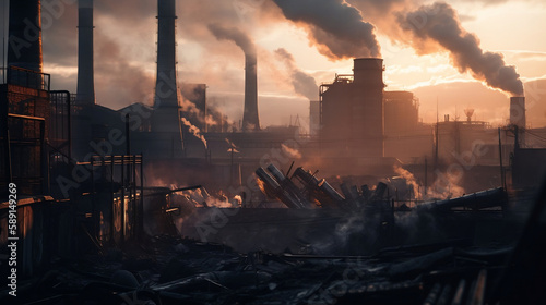 factory chimneys for burning garbage and smoke pollution. Generative AI.