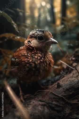 Quail Peeking Out From Fairytale Forest Tree Generative Ai Digital Illustration Part#030423