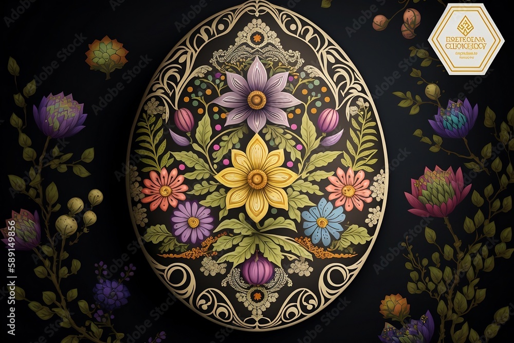 easter egg with floral ornament, AI-generated