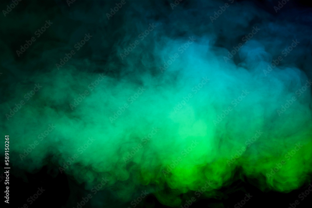 Blue and green steam on a black background.
