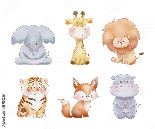 Photography Watercolor set of baby animals