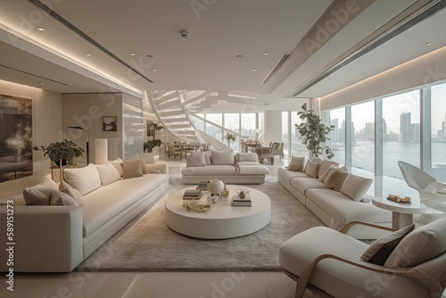 Yacht Views from Luxurious Penthouse in Dubai Marina. Generative AI © Milos Stojiljkovic