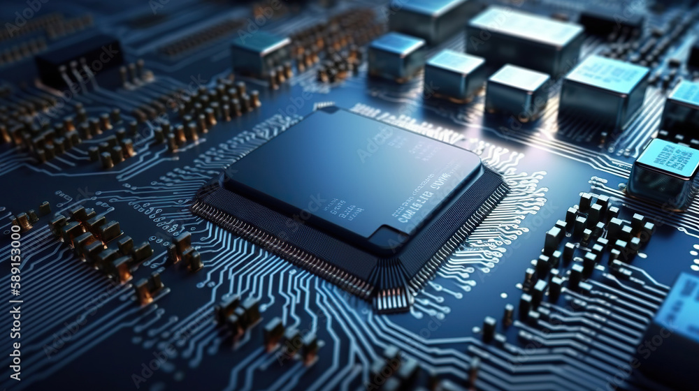 Microprocessor and CPU technology background. Main microchip on the motherboard. Based on Generative AI Microprocessor and CPU technology background. Main microchip on the motherboard. Based on Generative AI
