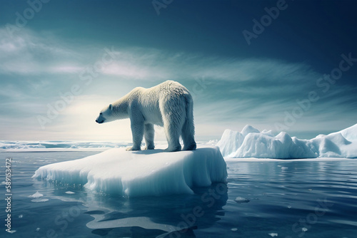 Isolated Polar Bear on Iceberg, generative ai © jambulart