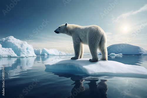 Isolated Polar Bear on Iceberg, generative ai © jambulart