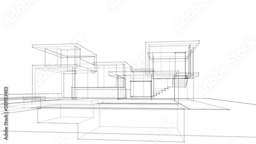 house building architecture 3d sketch