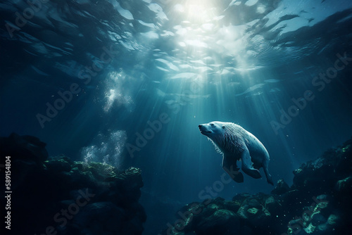 Polar Bear swimming in the water, generative ai © jambulart
