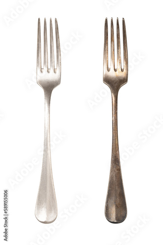 Картината върху платно Polished and tarnished sterling silver fork handles, old and often used