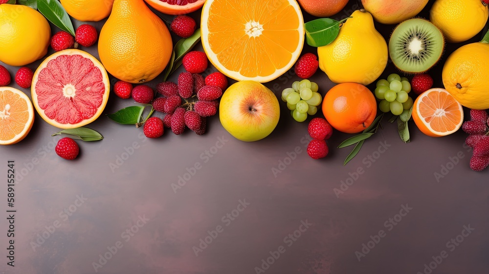 Copyspace background with fruit decor. Wallpaper template created using generative AI Tools. Copyspace background with fruit decor. Wallpaper template created using generative AI Tools.