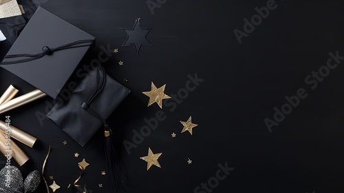 Copyspace background with graduation celebration decor. Wallpaper template created using generative AI Tools.