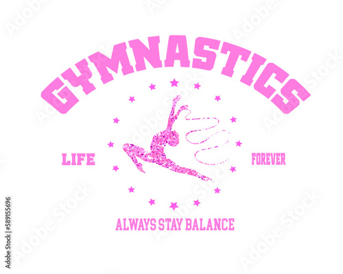 gymnastics pink glitter active sport vector design with stars sweatshirt t shirt etc