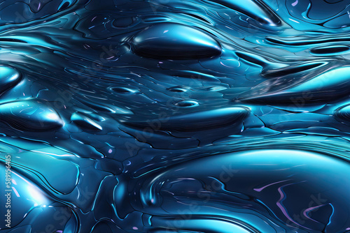 Generative AI image of abstract psychedelic liquefied texture background with vibrant blue color in reflection photo