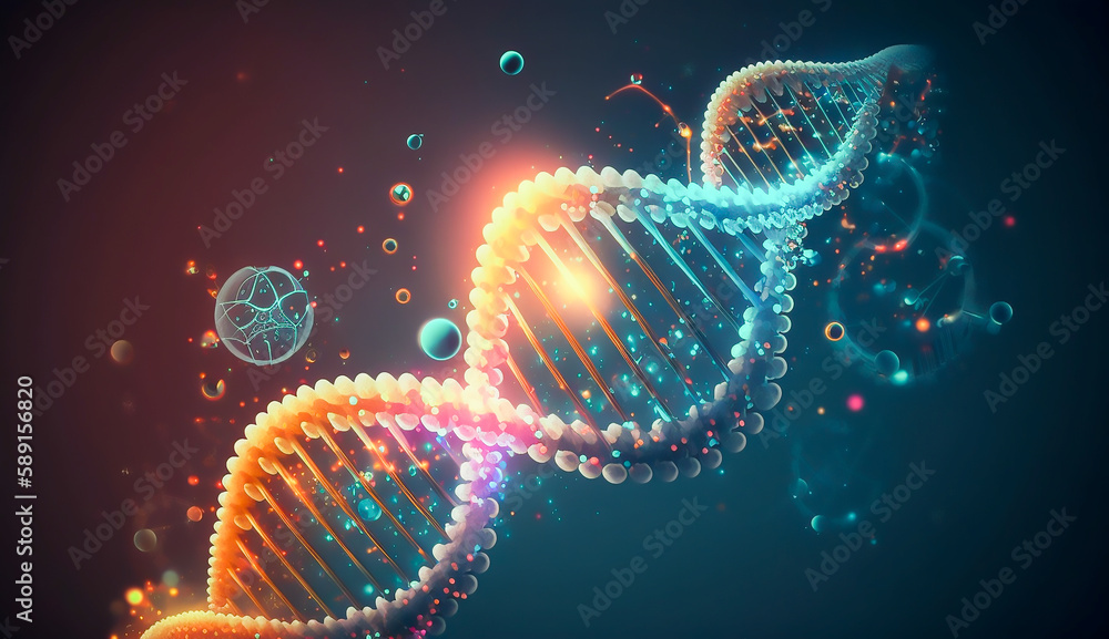 Colorful human DNA strand surrounded, DNA structure, Generative ai Colorful human DNA strand surrounded, DNA structure, Generative ai