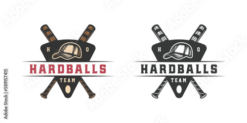 Vintage retro baseball sport emblem, logo, badge, label. mark, poster or print. Monochrome Graphic Art. Vector Illustration.
