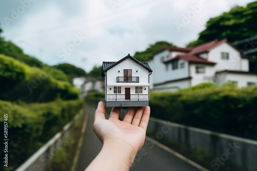 Hand Holding Model House for Investment Concept and Copy Space