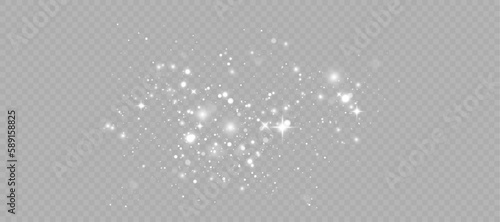 Vector light effect of glare of shimmering particles falling on a transparent background for festive design and illustrations.