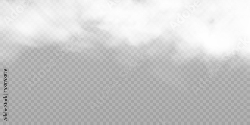 White vector cloudiness, fog, smoke on a transparent background. Cloudy sky or smog over the city. Vector 