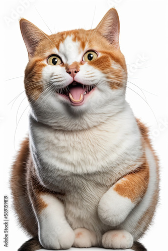 ai generated happy cat portrait looking open mouth big smile