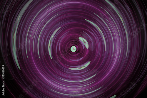 Lilac swirling pattern of curved shapes and waves on a black background. Abstract fractal 3D rendering