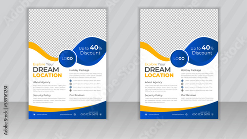 Modern travel poster or flyer template brochure design for travel agency in a4 size with attractive color vector to promote tourism, Layout space for photo background and fully editable.