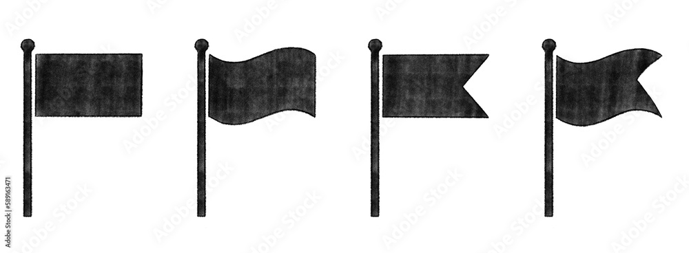 Vector Flagging Hand drawn black flag pencil crayon texture illustration vector set ...