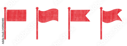 Hand drawn red flag pencil crayon texture illustration vector set symbol warning flagging pointer icon waving banner transparent PNG JPEG