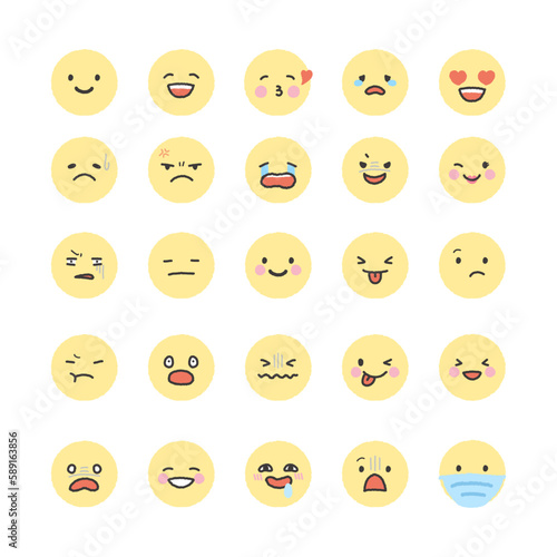 Emoji illustrations, a variety of cute human emotions elements