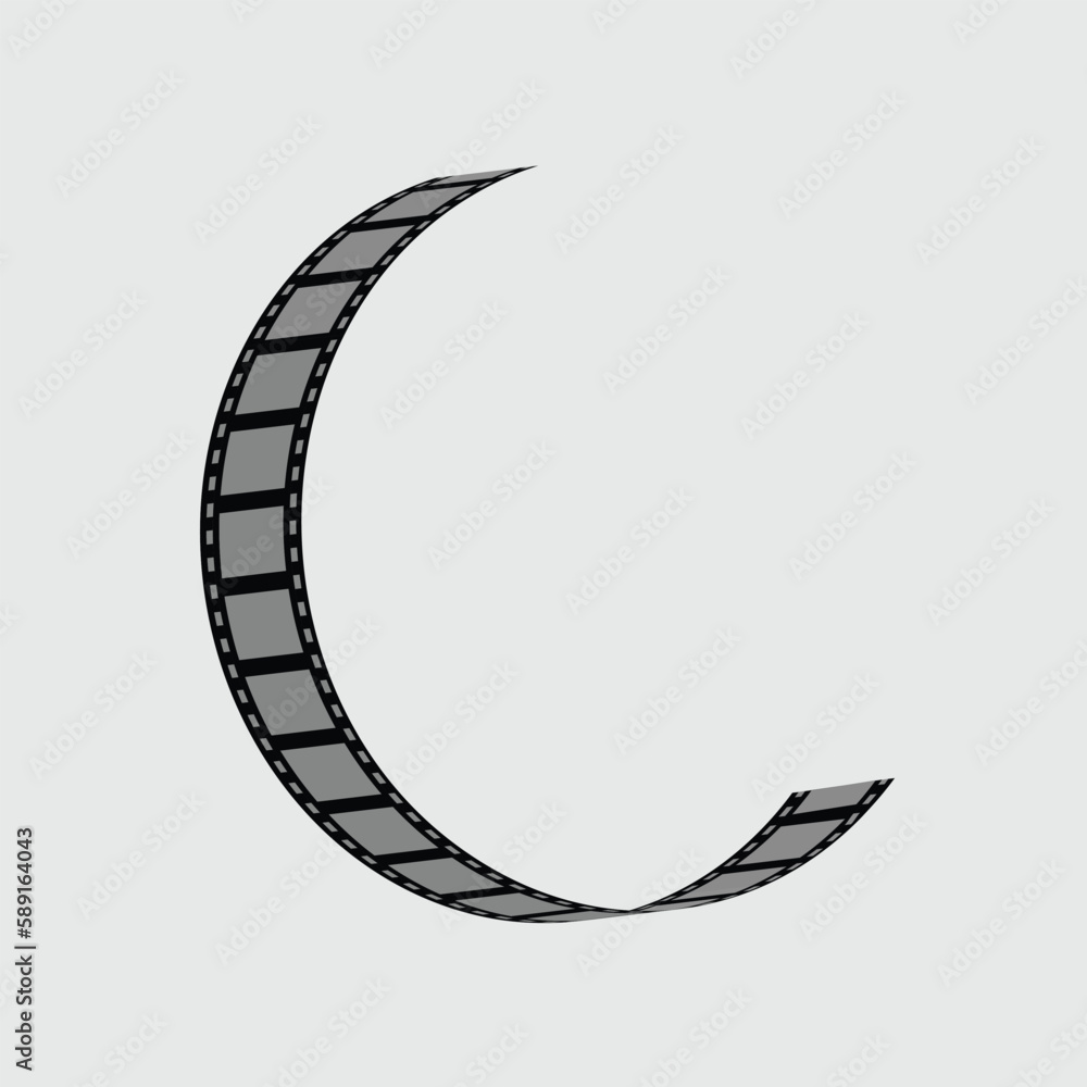 Fototapeta premium film roll with film strip. Warped film strip with wavy style, with film frame number and details. Film strip realistic isolated vector image. film strip illustration. 