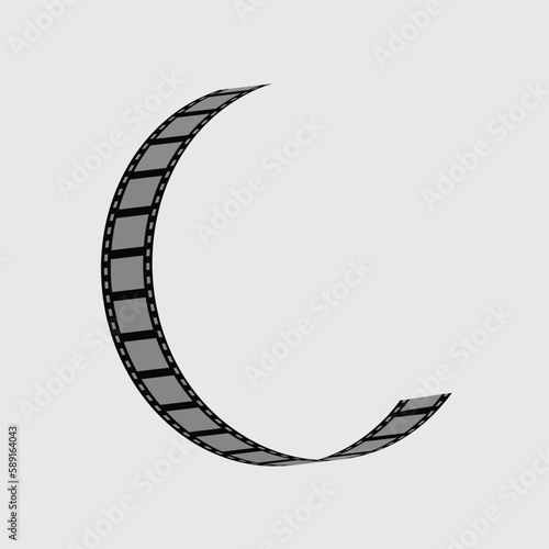film roll with film strip. Warped film strip with wavy style, with film frame number and details. Film strip realistic isolated vector image. film strip illustration. 
