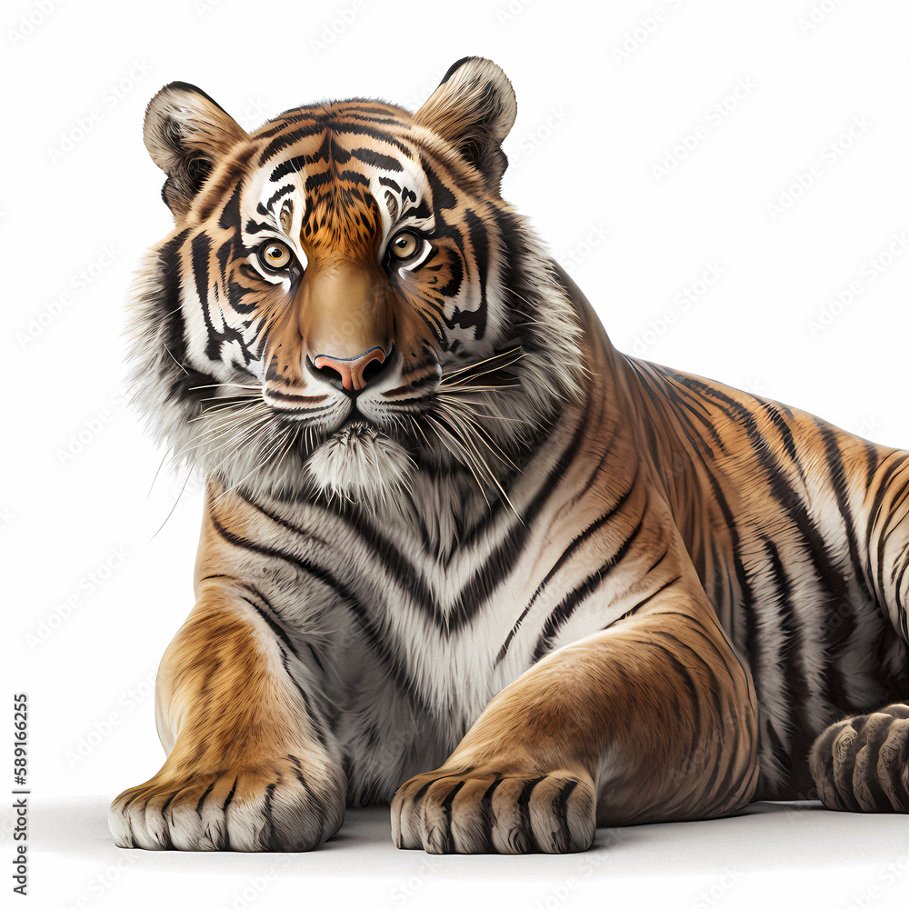Obraz premium Tiger, in front of white background, AI generated