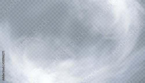 White vector cloudiness, fog, smoke on a transparent background. Cloudy sky or smog over the city. Vector	
