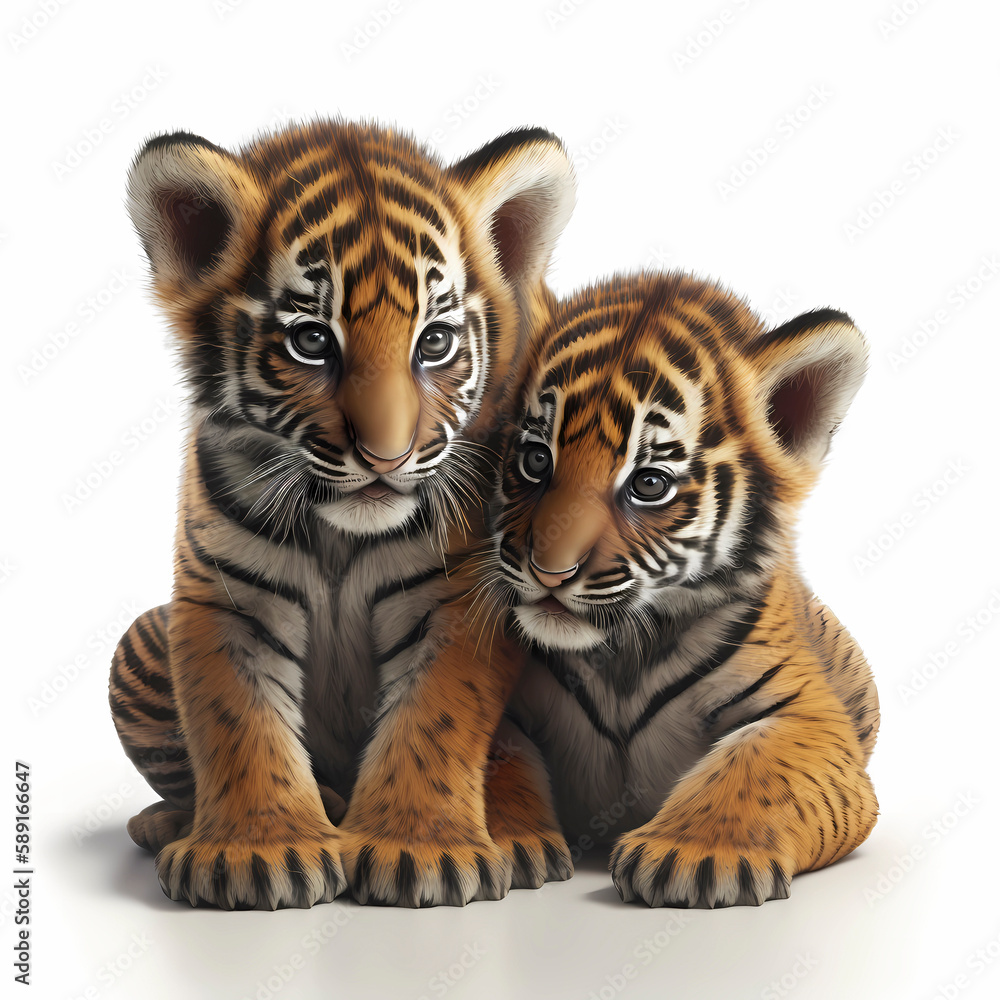 Tiger, tiger baby, in front of white background, AI generated