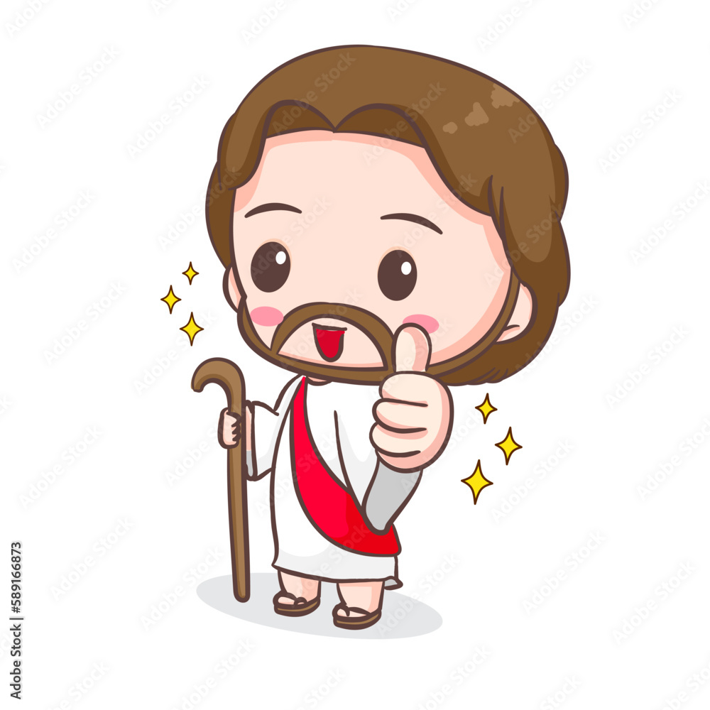 Cute Jesus Christ cartoon character showing thumb up. Christian ...