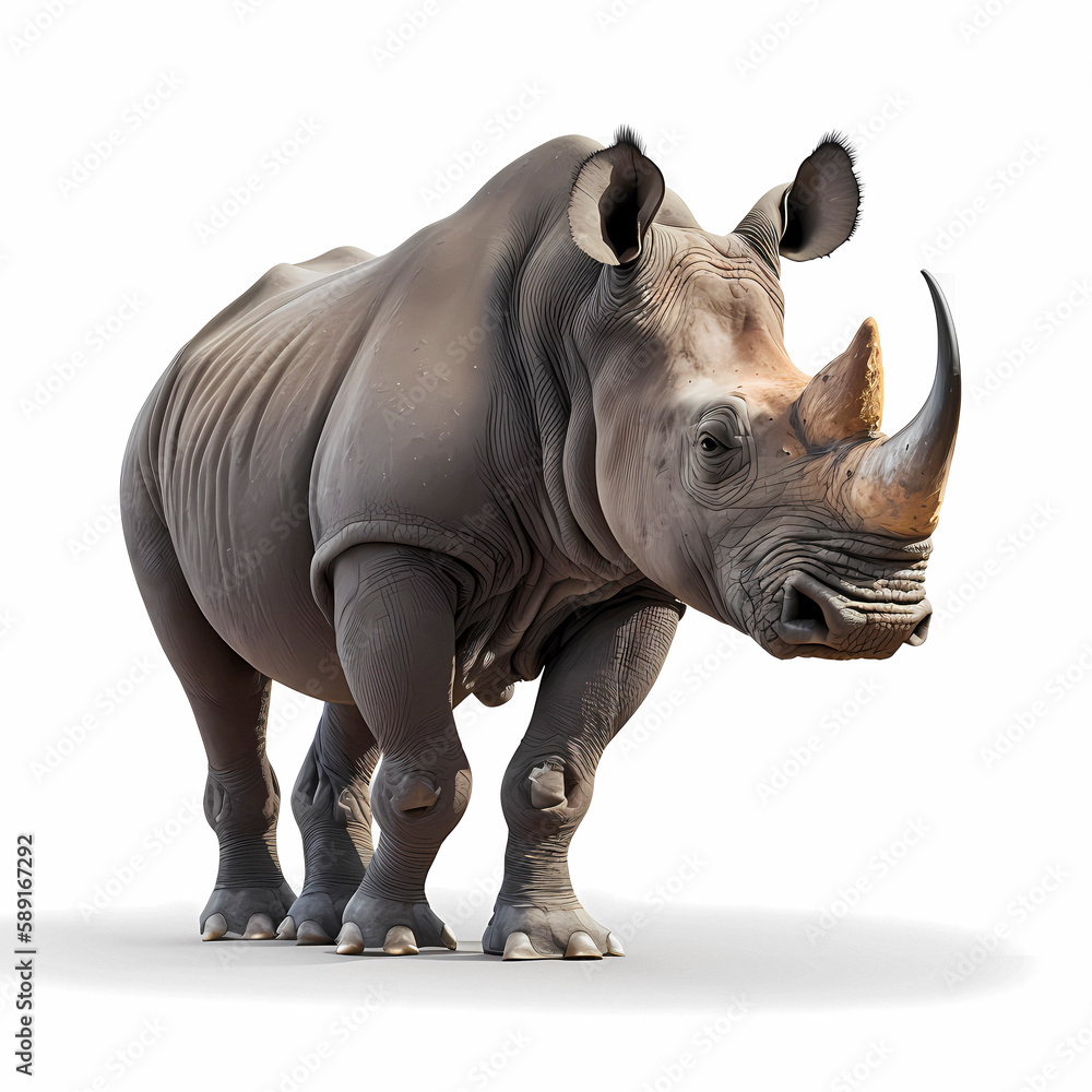Fototapeta premium Rhinozerosse, threatened animal species with horn, ai generated
