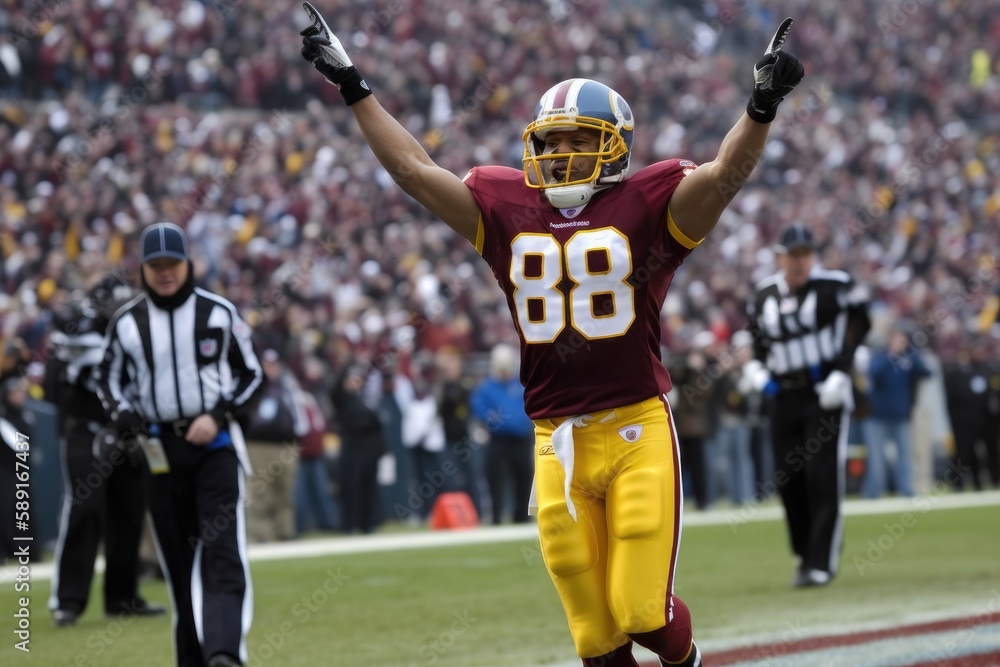 American Football Player Scores a Touchdown.American football player