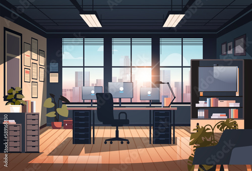 creative empty no people apartment modern loft interior of open space home office with furniture for corporate or freelance work