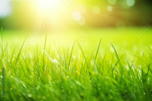 The beautiful nature of spring meadows with sunshine scenes with bokeh and sky. AI-generated images