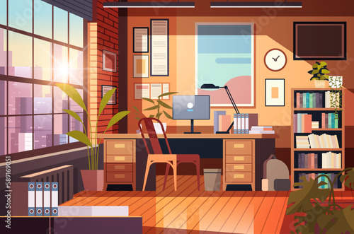creative empty no people apartment modern loft interior of open space home office with furniture for corporate or freelance work